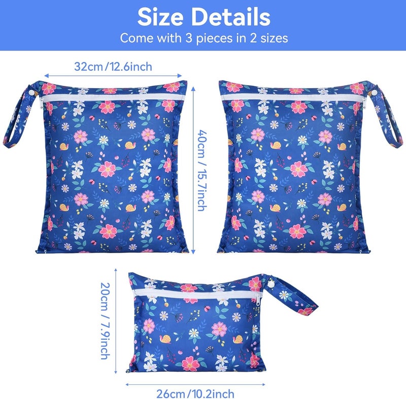 OTraki 3 Pack Waterproof Wet Dry Bag with Zippered & Handle Reusable Wet Clothes Bag Baby Cloth Diaper Wet Bags for Swimming Travel Beach Pool Gym, Daycare Organizer (Flower Pattern) - Image 5